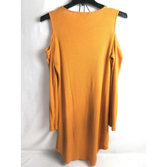Kristin Nicole Women's L Dress Mustard Cold Shoulder Above Knee Bodycon Waffle - Picture 3 of 4